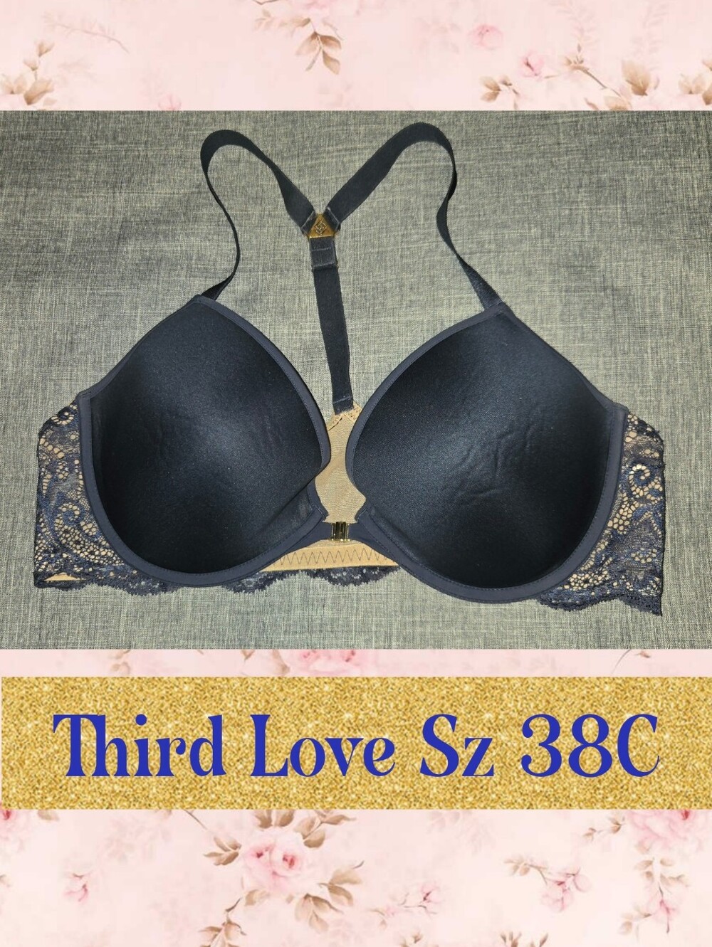 ThirdLove Blue Satin & Lace Bra Sz 38C